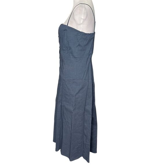 Theory Kayleigh Crunch Linen Blend Midi Dress Blue Button Front Women’s Size 6 - Picture 6 of 12